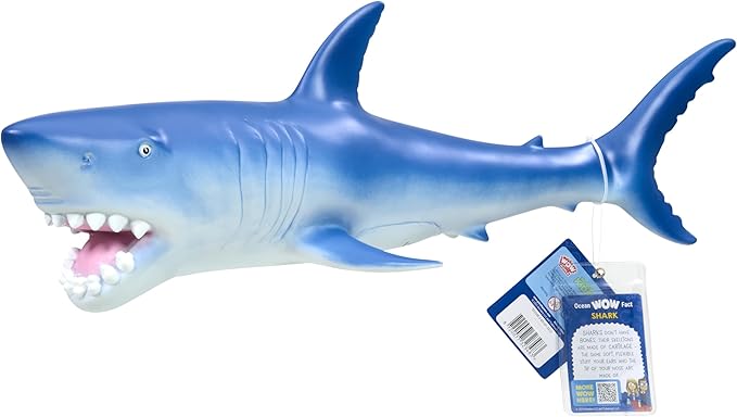 Wow in The World 24" Jumbo Soft Great White Shark | Glow-in-The-Dark Eyes & Teeth | Kids Learning Through Play | Includes Shark Toy and Fun Fact Card