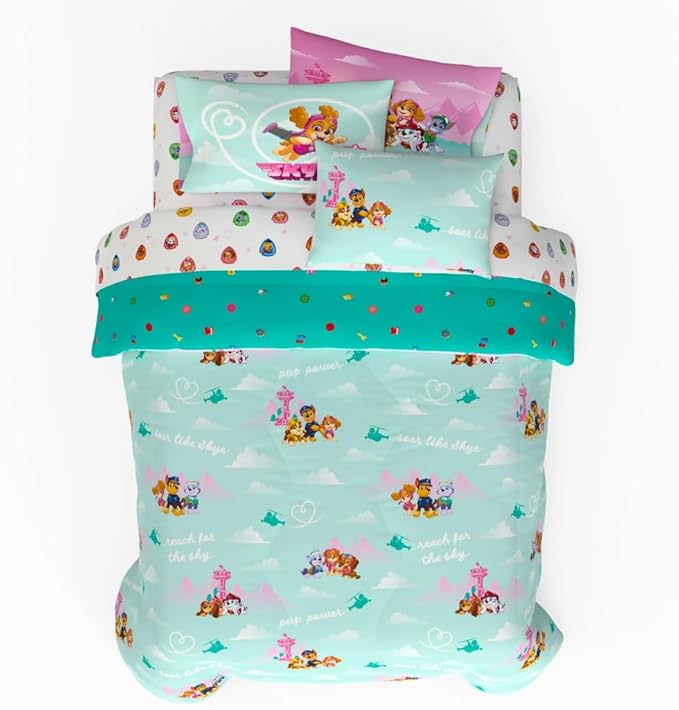 Paw Patrol Girl Skye Kids Bedding Super Soft & Cozy Reverisble Microfiber Comforter and Sheet Set with Sham, 7 Piece Full Size, (Officially Licensed Product) By Franco