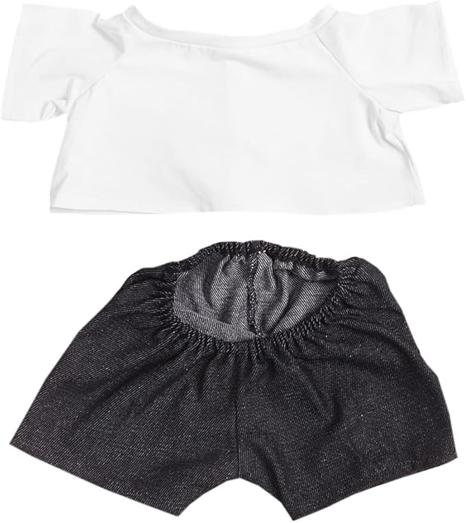 14"-18" Stuffed Animal Clothes T-Shirt Jeans Make Your Own Stuffed Animals Dress Up Accessories (White+Black)