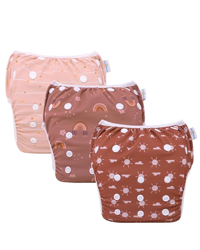 Babygoal Swim Diapers 3 Pack for 8M-3T Infant and Toddler, Reusable Adjustable Washable for Baby Swimming Lessons