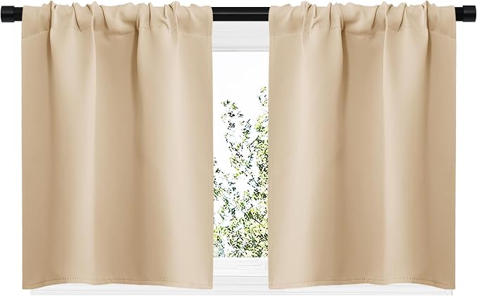 NICETOWN Blackout Room Darkening Curtains - Home Decoration Light & Noise Reducing Thermal Insulated Window Draperies with Rod Pocket Top (Biscotti Beige, Set of 2, 29 inches Wide x 20 inches Long)