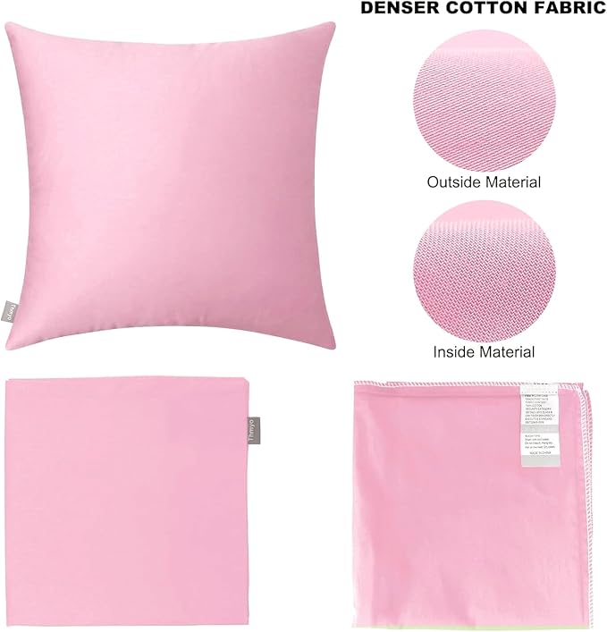 Thmyo 4-Pack 100% Cotton Comfortable Solid Decorative Throw Pillow Case Square Cushion Cover Pillowcases Sublimation Blank DIY Pillow Covers for Sofa(Only Covers, No Pillows)(18x18 inch/45x45cm,Pink)