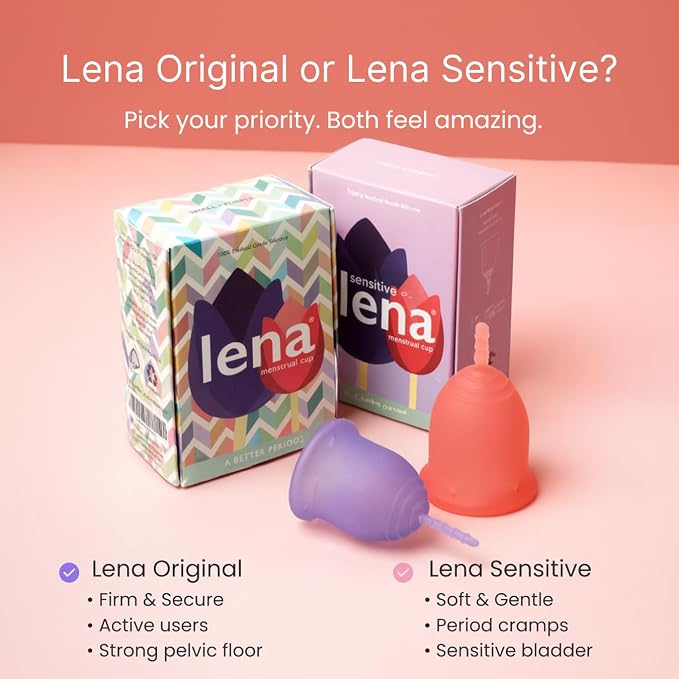 Lena Menstrual Cup Original - Soft Medical-Grade Silicone Period Cups for Women Heavy Flow, Reusable and Comfortable 12-Hour Leak-Free Protection, Beginner-Friendly Feminine Care - Large, Pink