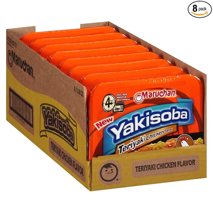 Maruchan Yakisoba, Teriyaki Chicken Flavor – Stir-Fried Japanese Instant Ramen Noodles, High Protein Microwavable Meal – 3.98 Oz. (8 Pack)