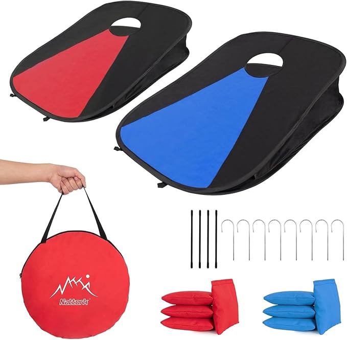 Portable Cornhole Set PVC Framed Corn Holes Outdoor Game Set with 2 Cornhole Boards, 8 Cornhole Bean Bags and Carrying Case, Camping Games Indoor Outdoor for Adults, Travel Camping Accessory