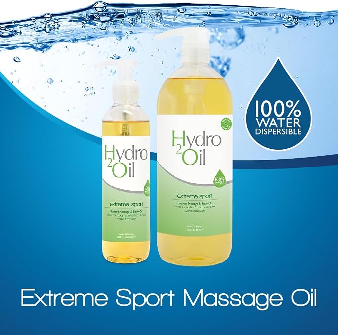 Hydro 2 Oil Extreme Sport Massage Oil 33.8 fl oz - Water Dispersible Formula with Cooling Essential Oils