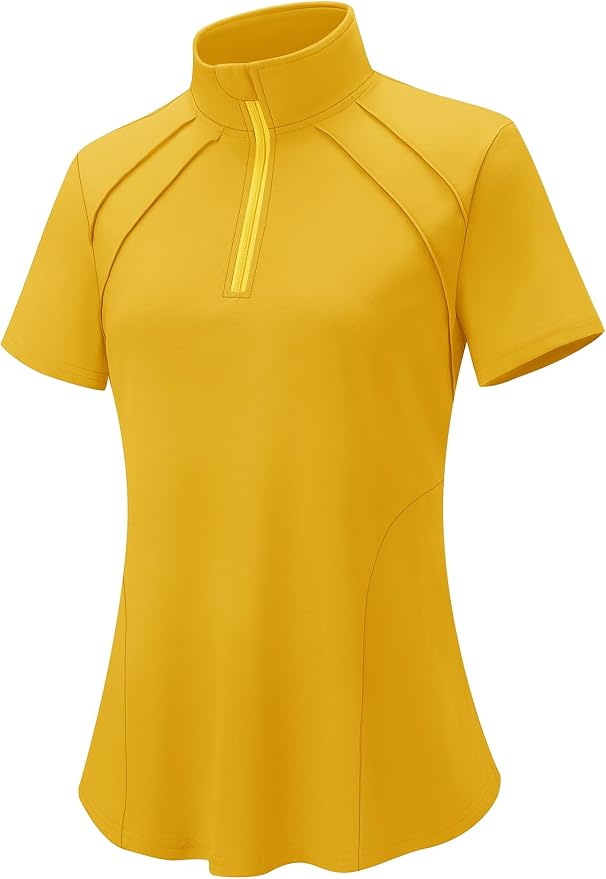 LOMON Womens Golf Polo Shirt Summer Short Sleeve Quarter Zip Outfit | Side-Pockets,Princess Seams,Cotton,Wrinkle Free,Moisture Wicking,Quick-Dry,Lightweight,Collared,for Tennis Workout
