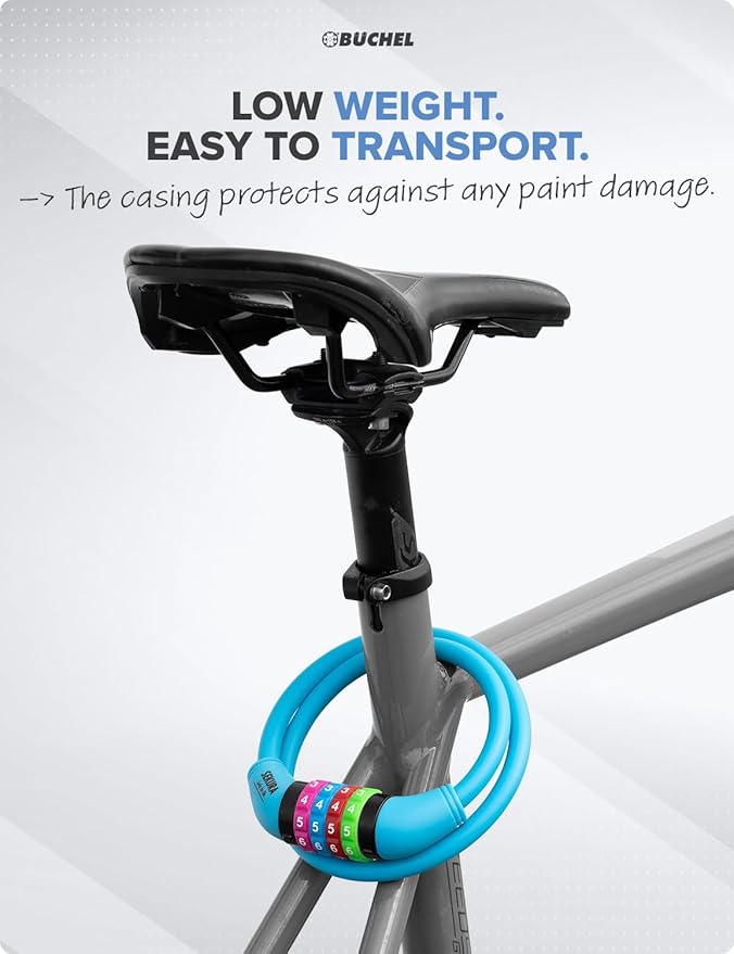 Büchel Bike Locks Cable for Kids - Colorful & Keyless - Secure Your Child's Bike - Easy-to-Use Bicycle Accessory, High Security 5 Digit Resettable Combination Coiling Bicycle Lock, Anti Theft