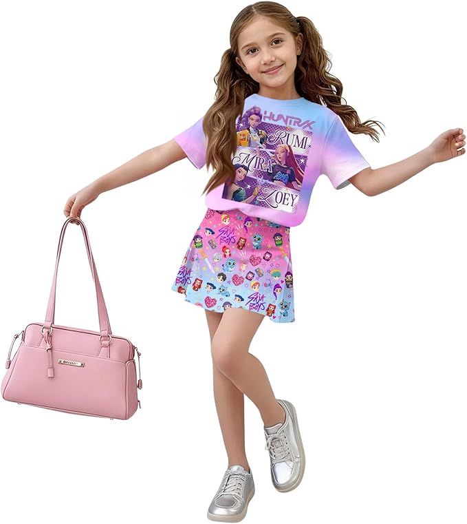 HTHLVMD K Pop Short Sleeve T-Shirt and Skirts Outfits Set for Girls Hunters Rumi Mira Zoey Graphic Tees De-Mon Costume