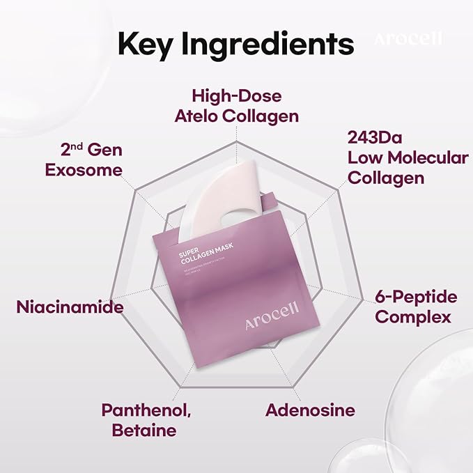 AROCELL Super Collagen Overnight Hydrogel Mask with Retinol & Stem Cell | Firming, Lifting, Plumping, Long-Lasting Glow | Korean Glass Skin Care | 43g x 4