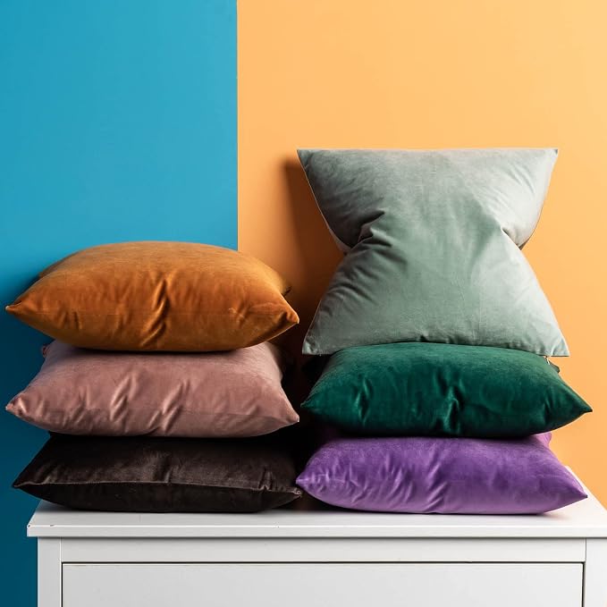 JUSPURBET Sage Velvet Throw Pillow Covers 20x20 inch Set of 2 for Living Room Couch Sofa Bedroom Decorative Square Solid Soft Cushion Cases with Invisible Zipper