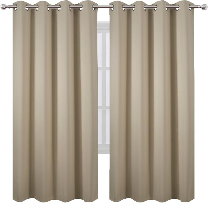 LEMOMO Blackout Curtains 66 x 72 Inch Long Beige Curtains Set of 2 Panels Room Darkening Curtains for Bedroom and Living Room