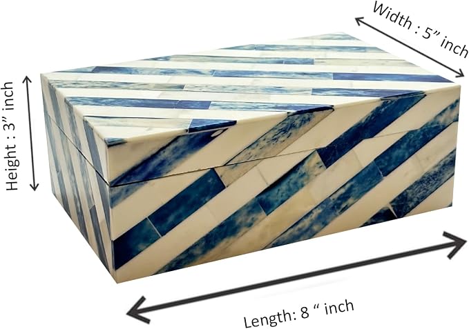 Perilla Home Home Decor Decorative Storage Wooden Box Small Lazio Organizer Tool Stash Card Craft Treasure Trinket Memory Keepsake Jewelry Box for Men and Women, Gifts For All, Blue and Off White