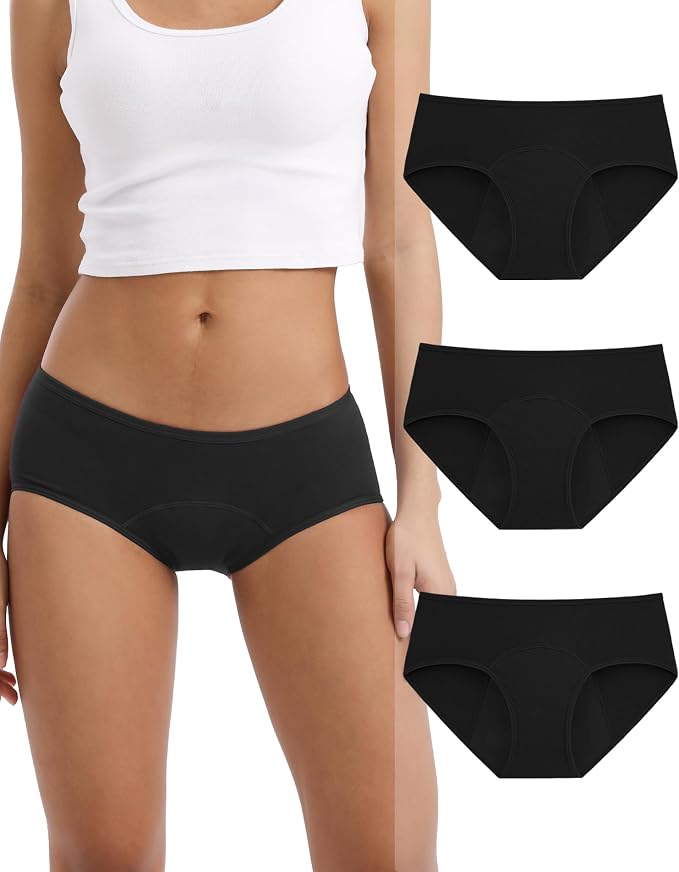INNERSY Women's Period Underwear Leak-Proof Menstrual Hipster Multipack | Cotton Panties, 20ml Absorbency, for Post-Period Spotting, Menstrual, or Daily Backup
