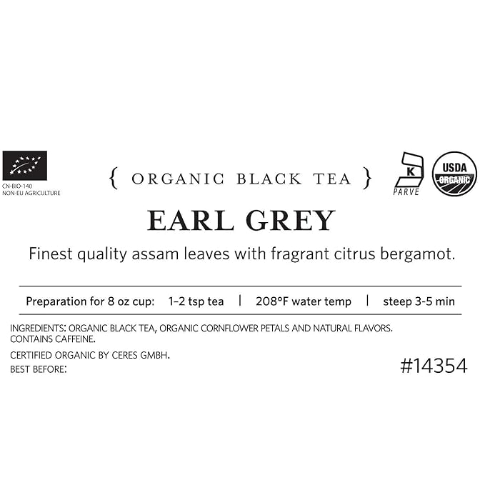 Tea Forte Premium Loose Leaf Tea Blend, Resealable 1 Pound Bag, Makes 160-175 Cups, Earl Grey Tea