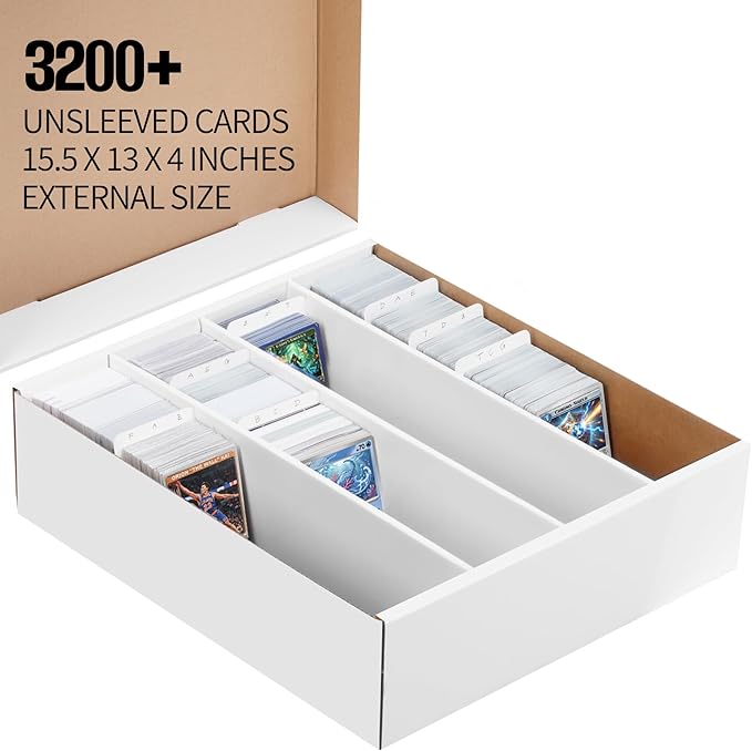 2/4 Pack Cardboard Card Storage Box，Bulk Card Storage Box，4 Row 3200 Count Trading Card Storage Box Cardboard, Bulk Trading Card Organizer Box for Sports Baseball TCG and Toploader Cards