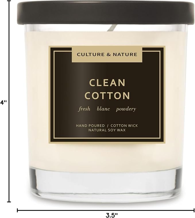 CULTURE & NATURE Natural Soy Wax Candle 7oz Clean Cotton Scented