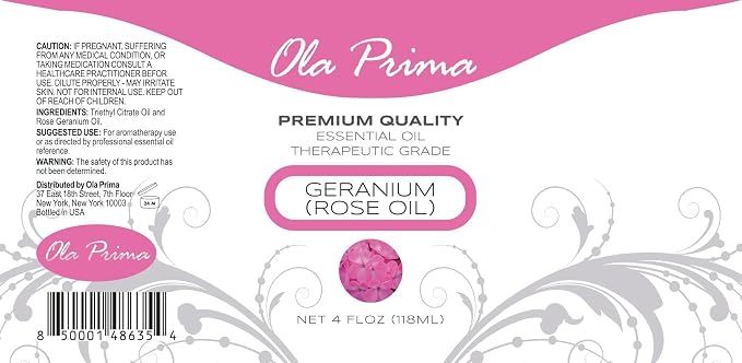 Ola Prima Rose Geranium Essential Oil - Premium Grade for Aromatherapy, Diffuser, Candle & Soap Making, Dropper - 4 fl oz - Rose Geranium - Rose Oil for Candle Making