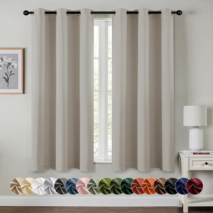 MIULEE Blackout Curtains for Bedroom 2 Panels 40 x 63 Inch Long Natural | Thermal Insulated, Living Room Darkening Grommet Drapes, Noise Reducing, Light Blocking Window Treatments