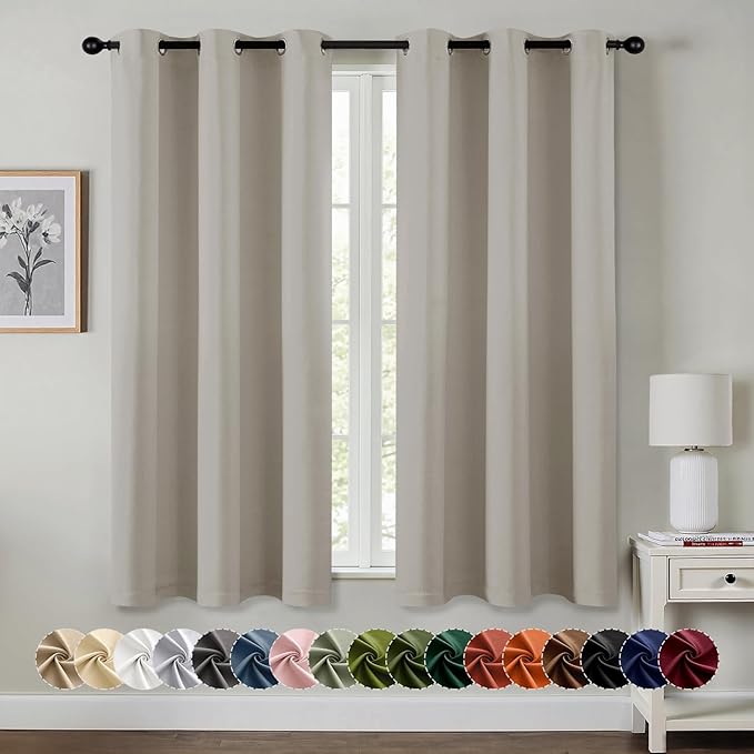 MIULEE Blackout Curtains for Bedroom 2 Panels 40 x 45 Inch Long Natural | Thermal Insulated, Living Room Darkening Grommet Drapes, Noise Reducing, Light Blocking Window Treatments
