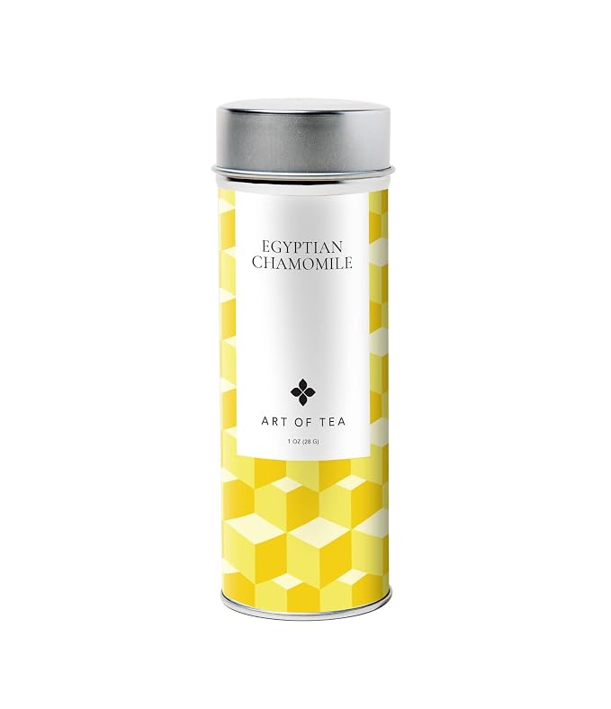 Art of Tea Egyptian Chamomile Tea, Organic 1oz Tin Loose Leaf Herbal Tea, Caffeine Free Whole Chamomile Flowers, Premium Floral Herbal Tea
