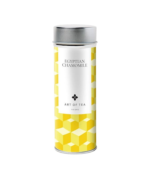 Art of Tea Egyptian Chamomile Tea, Organic 1oz Tin Loose Leaf Herbal Tea, Caffeine Free Whole Chamomile Flowers, Premium Floral Herbal Tea