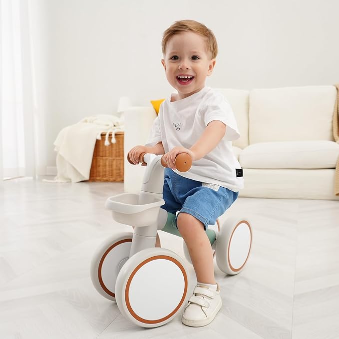 Kid's Balance Bikes for 1 Year Old Boys and Girls, 12-36 Months Toddler Ride-on with Adjustable Seat and a Front Basket, First Birthday Gifts (Green)