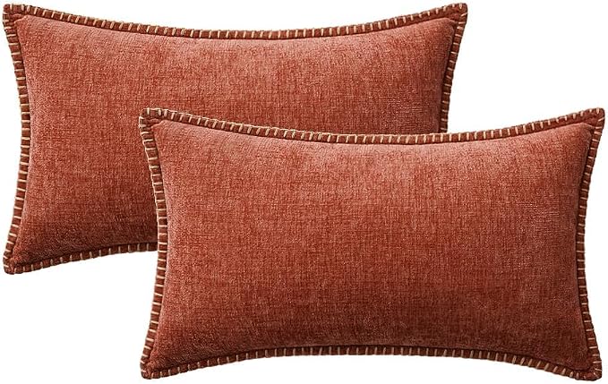 MIULEE Fall Decorative Lumbar Throw Pillow Covers 12x20 Inch Burnt Orange | Terracotta Farmhouse Pillow Covers with Stitched Edge, Soft Chenille Cushion Cases, for Couch Sofa Bed Living Room Home Decor
