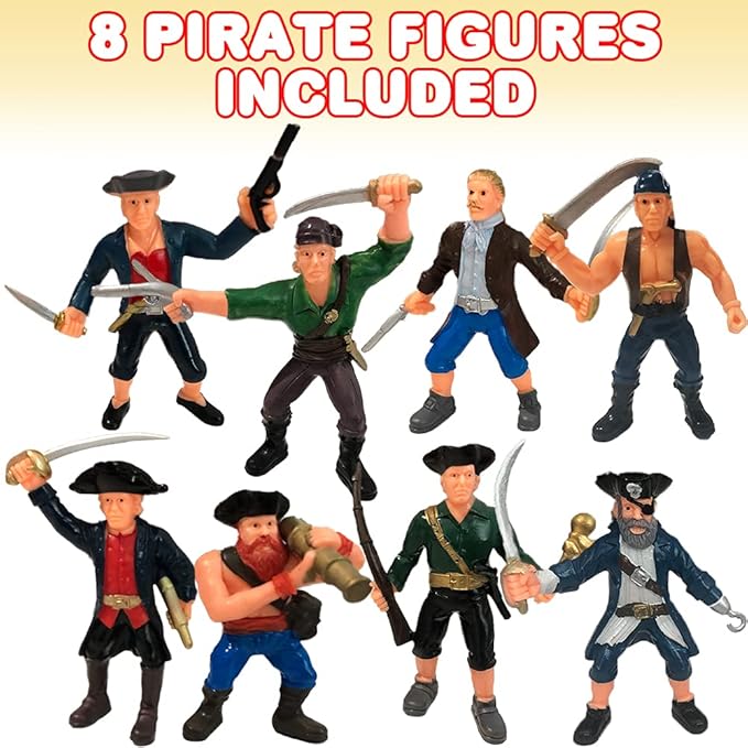 ArtCreativity Pirate Action Figures Playset, Set of 8 Plastic Pirates Figures in Assorted Poses, Little Pirate People Action Figurines Toys Play Set for Kids Ages 3-5 5-7