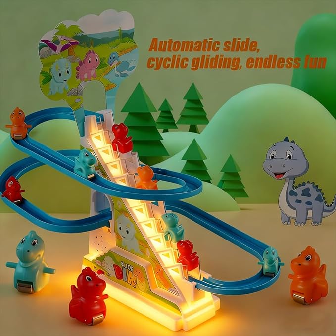 Dinosaur Climbing Toy Set Electric Light Slide Climbing Toys for Automatic Stairs,Playful Santa Race Game Christmas Roller Climbing Toys with LED Light and Music for Toddlers Boys Girls