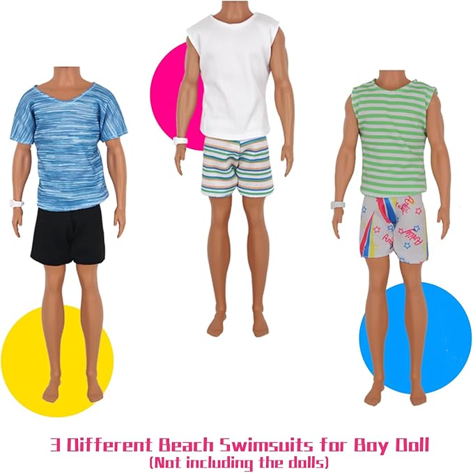 42Pcs Doll Clothes and Swimming Accessories for 12 inch Boy and Girl Dolls Includes Bikini Swim Suit Swim Trunks Skateboard Lifebuoys Chair Diving Swimming Sets for 12 inch Doll Beach Style