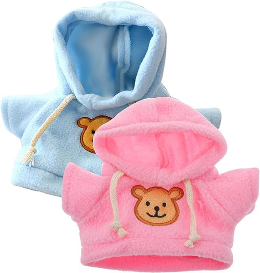 Bear Clothes, Tee Bear Hoodie Fit for 6-8inch Bears,2Pcs Stuffed Animal Outfit Girl Boy Plush Doll Hooded Sweater Clothes Cartoon DIY Decorative Clothes for Stuffed Animals