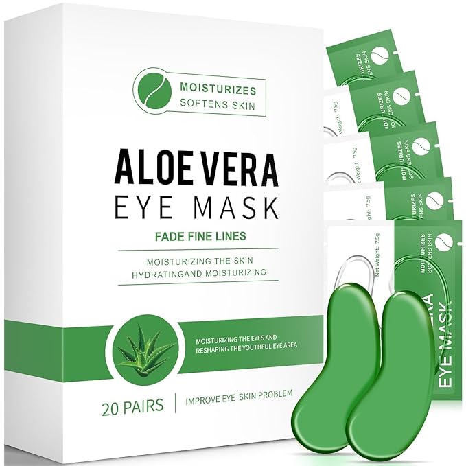 Under Eye Patches, 20 Pairs 24K Gold Eye Patches For Puffy Eyes, Under eye Bags, Wrinkles, Nourish Skin, Eye Masks With Collagen, 24K Gold, Hyaluronic Acid for Men & Women Gift (Aloe Vera Green)