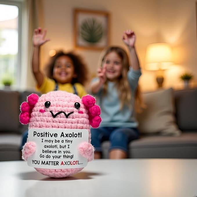 Positive Mini Axolotl Charm Buddie - Emotional Support Crochet Dolls Positive Crochet Animals Gifts Emotional Support Plush Stuffed Animal for Anxiety & Stress Relief