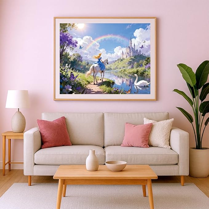 Puzzles for Adults 1000 Pieces - Fairy Tale Themed Colorful Jigsaw Puzzles, Fun Family Game, Challenging Brain Teaser, 28 x 20 in, Great Gift Idea & Home Decor (Princess and Castle)