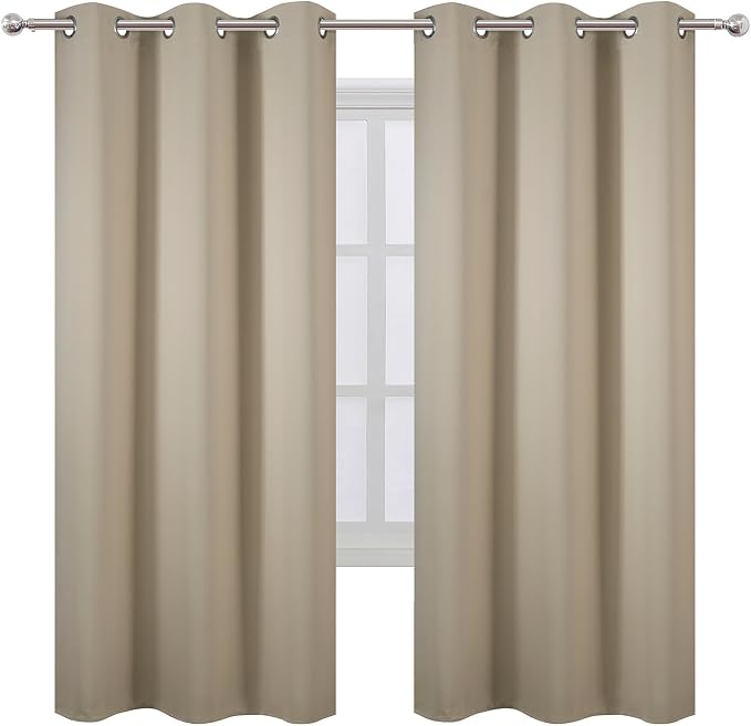 LEMOMO Beige Thermal Blackout Curtains/42 x 72 Inch/Set of 2 Panels Room Darkening Curtains for Bedroom