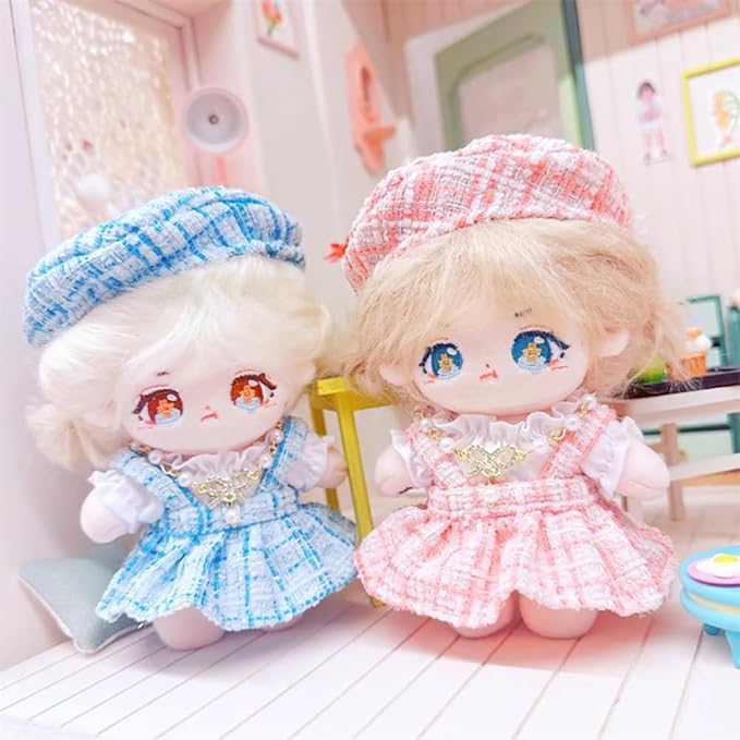 niannyyhouse 10cm~15cm Plush Doll Clothes Berets Suspender Skirt White Shirt Accessories Doll Dress Up (Blue)