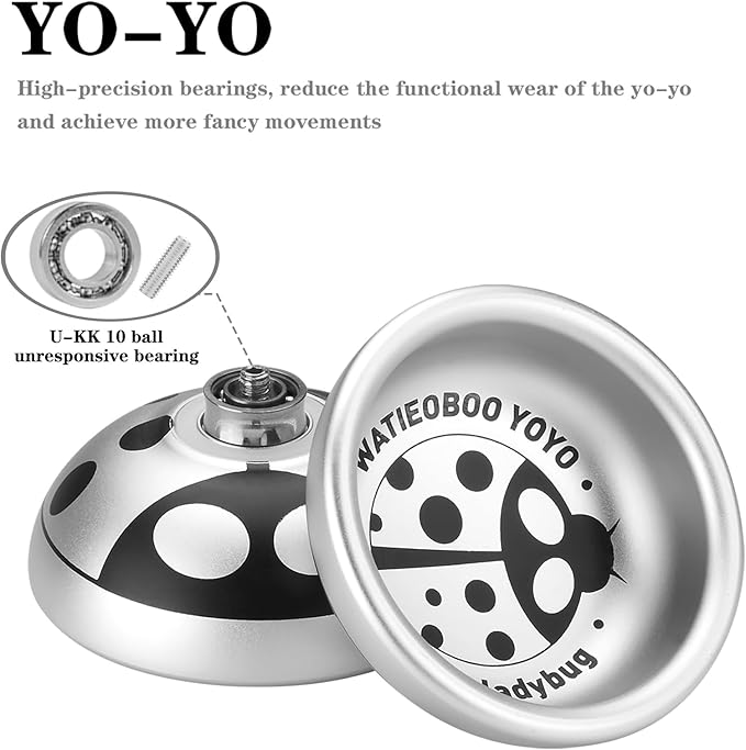 WATIEOBOO Metal Yoyo Professional, Unresponsive Yoyos for Beginners, Adults, Intermediate-Advanced Players with Yo Yo String Professional Trick Yo yo (7-Star Ladybug)