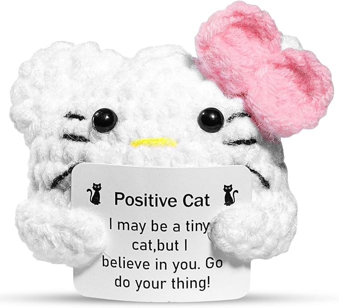 AICase Easter Basket Stuffers Decor Kitty Stuff Inspirational Crochet Positive Cat Kawaii Handmade Emotional Support Nuggets Cheer Funny Crochet Animals Kitty Gifts for Women Girls Birthday Daughter
