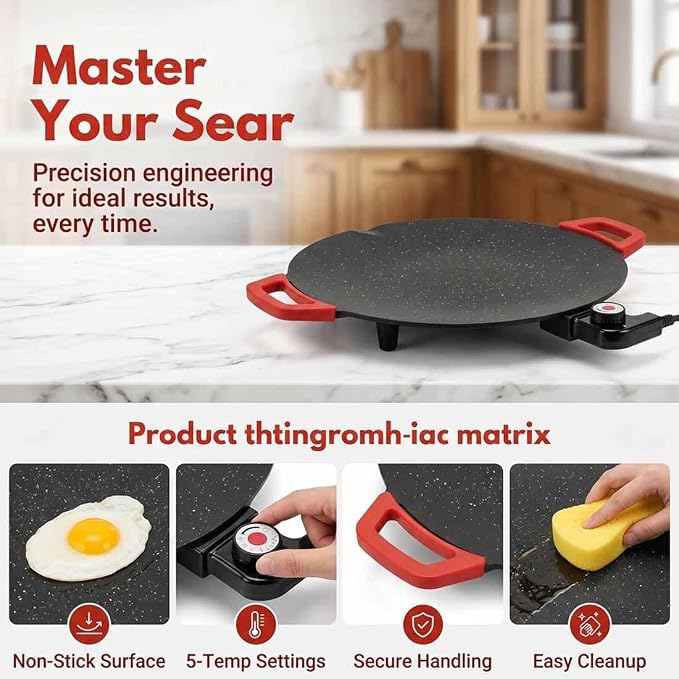 Electric Indoor Grill Nonstick Smokeless, Round Electric Griddle Nonstick for Indoor Use, Portable Korean BBQ Grill with Temperature Control for Kitchen, BBQ, Pan Searing Steak, Pancakes (12in)