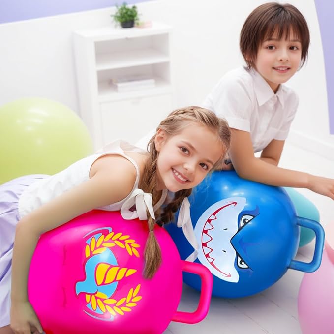 Bounce Balls with Handles for Kids, 3 Pack Hopper Ball for Kids 3-6, Hippity Hop Balls 18 Inch with Air Pump, Jumping Bouncing Ball Ride On Toys for Sports Games Balance Exercise Indoor Outdoor Fun