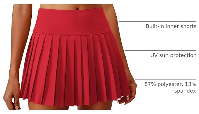 PINSPARK Pleated Tennis Skirts Mini Athletic Golf Skorts with Pocket | 14", High Waist, Lightweight, Quick Dry, Stretchy, Inner Shorts, Sun Protection, Pickleball, Casual, for Women