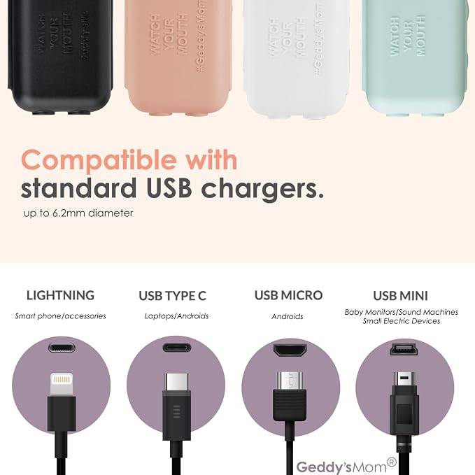 Baby Proof USB Charger Cover – Child-Resistant Cord Tip Enclosure for Standard USB Charging Cables – (6 Pack, Dusty Aqua)