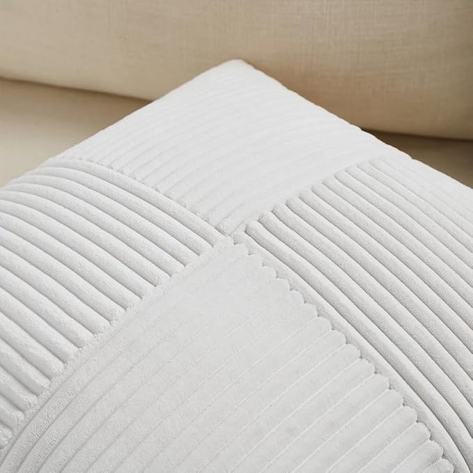 Fancy Homi 2 Packs Pure White Decorative Throw Pillow Covers 18x18 Inch for Living Room Couch Bed Sofa, Farmhouse Boho Home Decor, Soft Corss Corduroy Patchwork Textured Square Cushion Case 45x45 cm