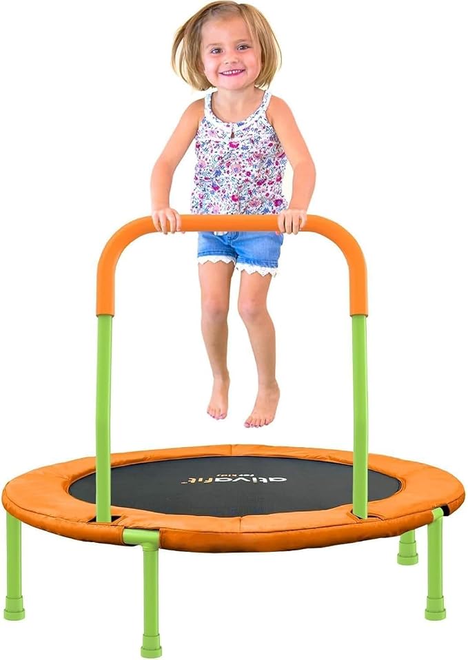ATIVAFIT 36-Inch Toddler Trampoline with Foam Handle, Foldable Indoor Outdoor Mini Rebounder for Kids Ages 2–6