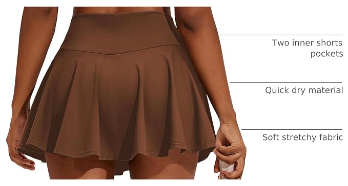 PINSPARK Womens Tennis Skirt 14" Pleated Athletic Golf Skorts with Pockets | High Waist, Tummy Control, Mini, Breathable, Lightweight, Soft, Built in Shorts, Pickleball, Casual