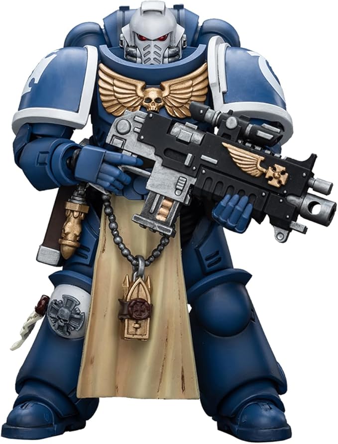 YIZRIO JoyToy Warhammer 40K Ultramarines Sternguard Veteran with Bolt Rifle 1:18 Scale Action Figure Mecha Joy Toy Collection Model 4.76 inch