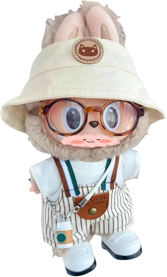 4/5/6 Set Doll Clothes Compatible with 17cm labubu, Clothes for Dolls Outfit, Contain Hat +Glasses+ Summer Camisole Dress+Mini Bag+ Mini Camera + Shoes, No Doll Include (White-6)