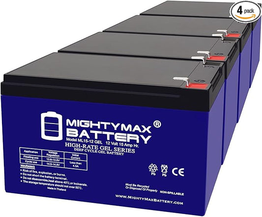 Mighty Max Battery 12V 15AH GEL F2 Replacement Battery Compatible with Little Tikes H2 Toy Car - 4 Pack