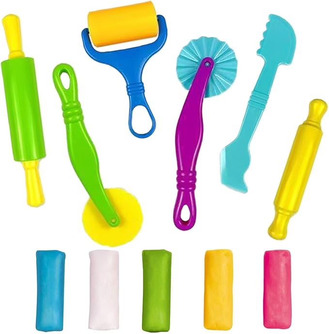 Unleash Creativity with 6 Pcs Play Dough Tools Sets Whit 5 Bright Color Dough.Ideal as a Gift for Kids Aged 3-4-8 Years